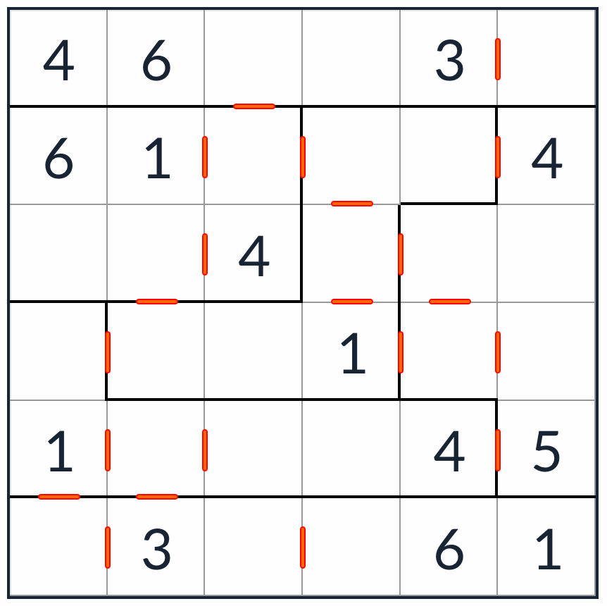 Anti-Night Irregular Consecutive Sudoku 6x6
