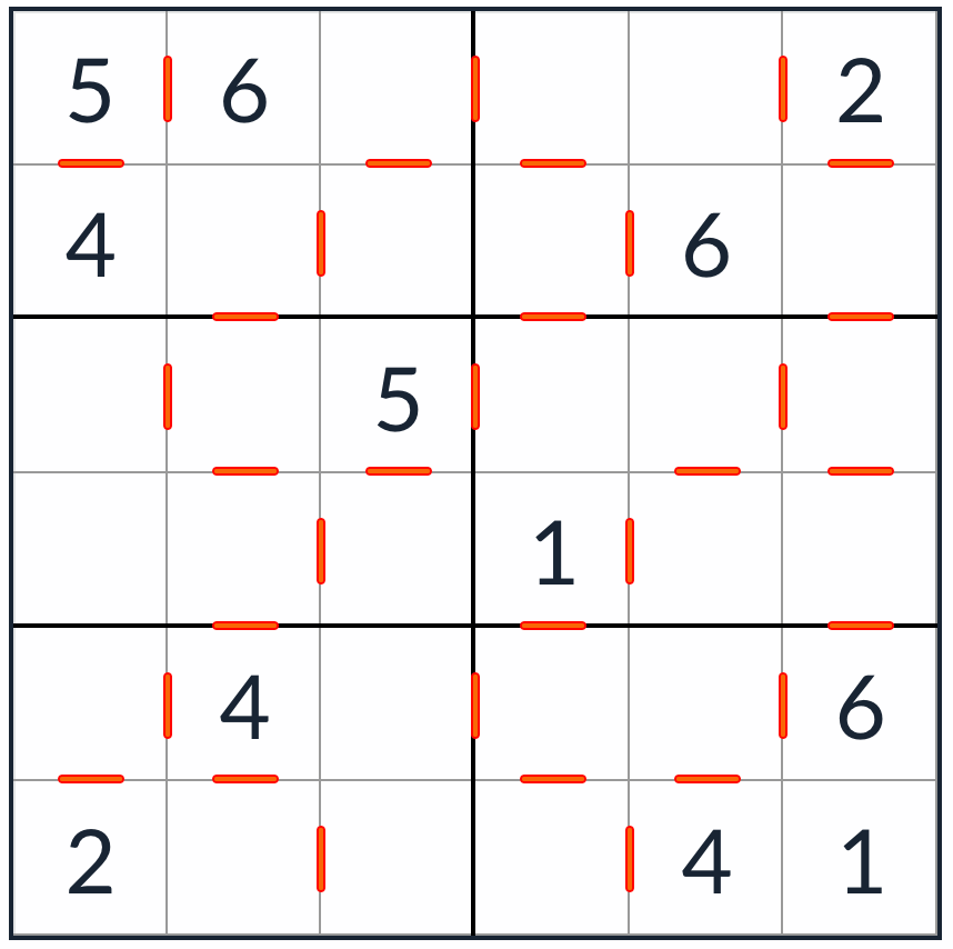 Anti-Night Consecutive Sudoku 6x6