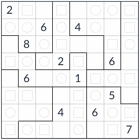 Anti-Night Irregular Even-Odd Sudoku 8x8