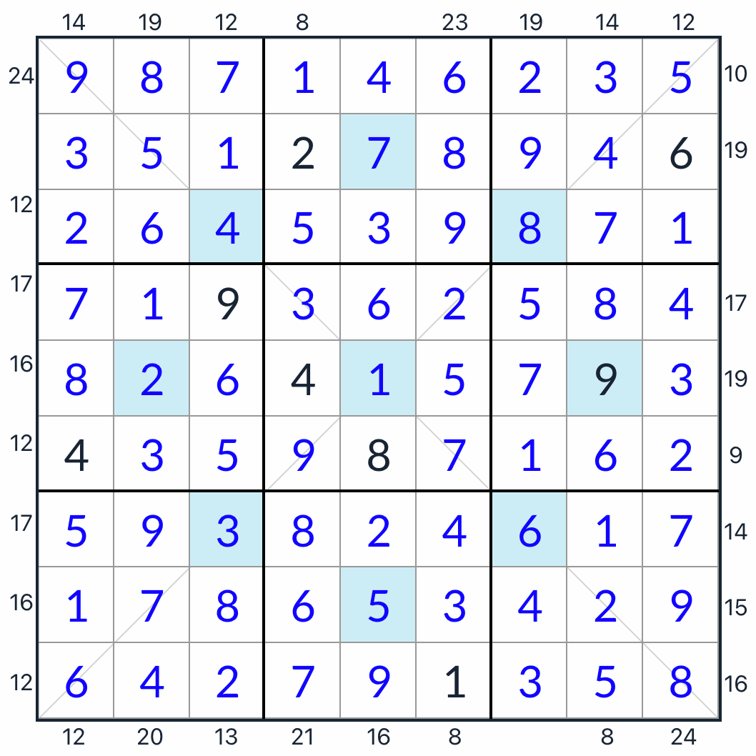 diagonal asterisk frame Sudoku Solução