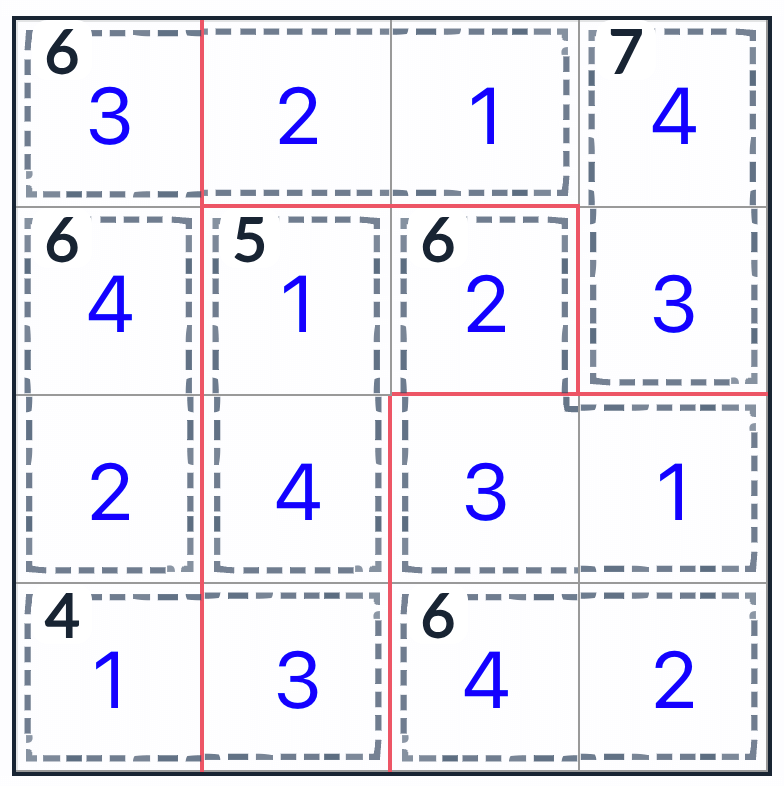 Killer irregular Sudoku 4x4 Solução