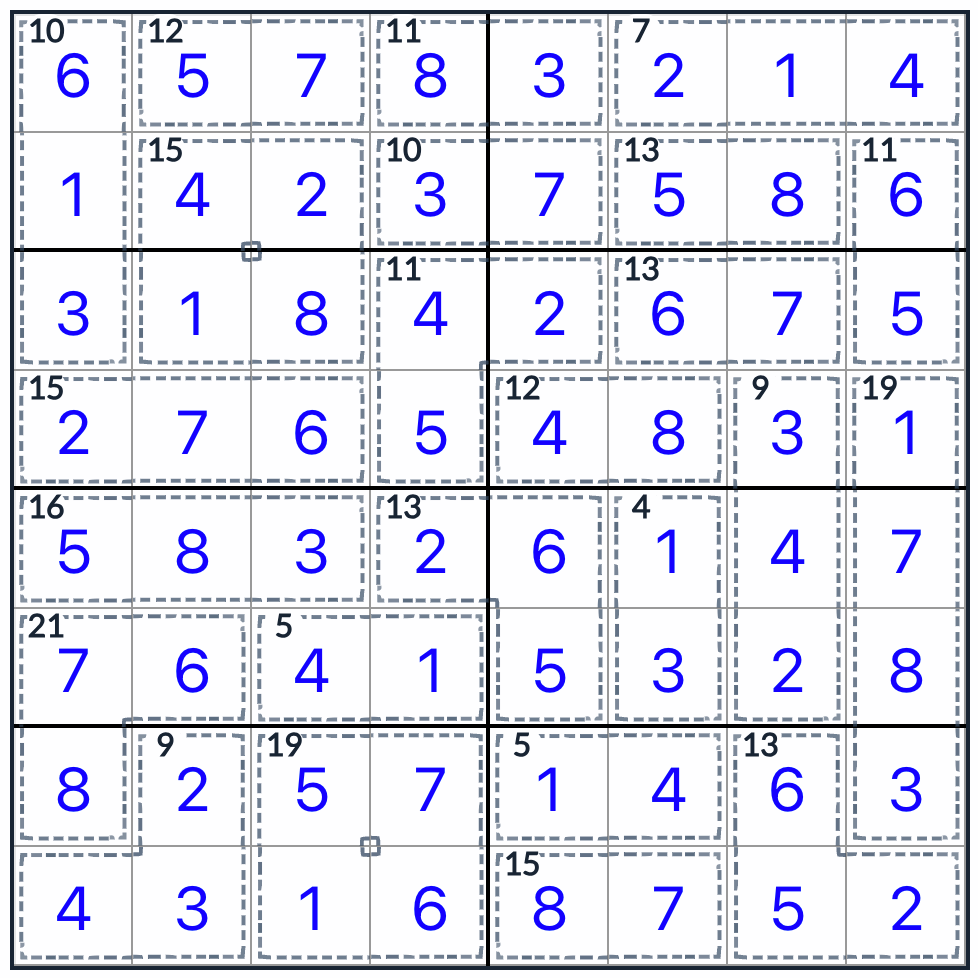 killer sudoku 8x8 Solução