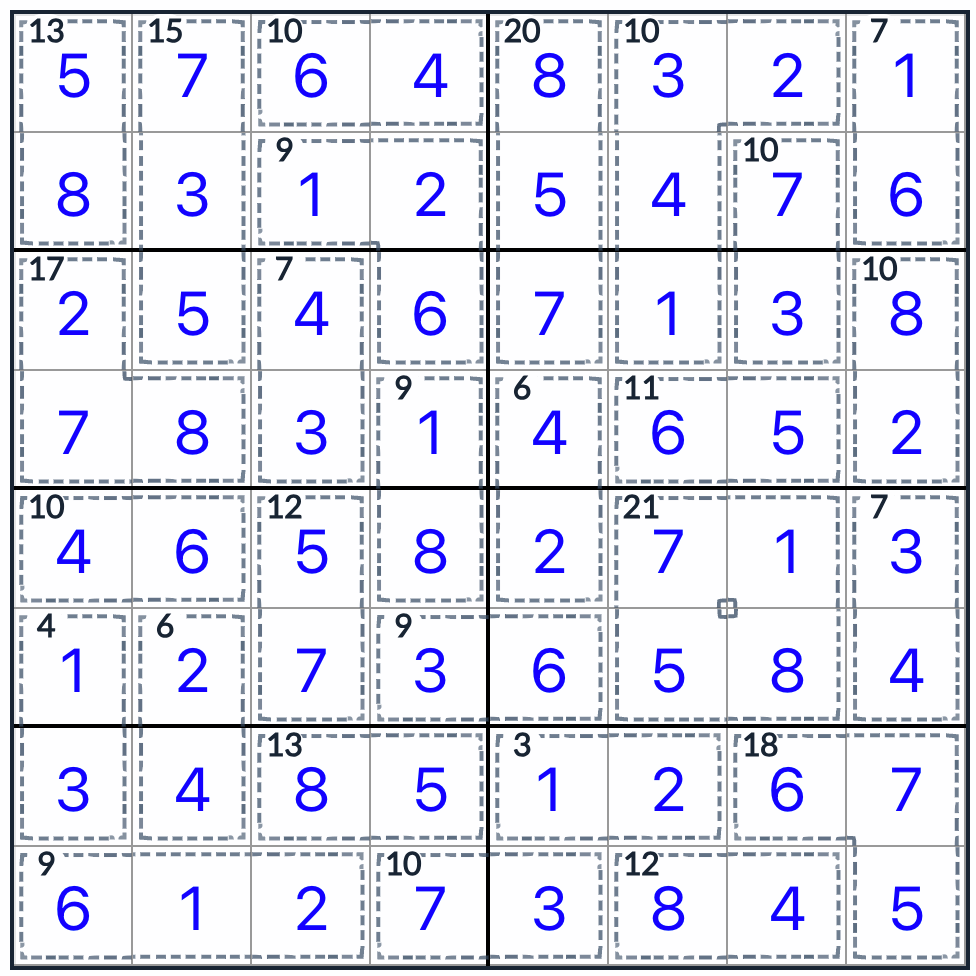 killer sudoku 8x8 Solução