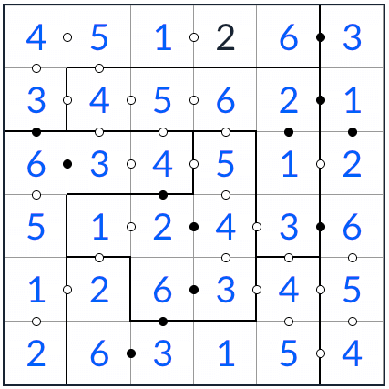 Anti-Knight
<p> Um quebra -cabeça de Kropki Sudoku consiste em uma grade sudoku padrão com a adição de marcadores circulares pretos ou brancos entre pares vizinhos de quadrados.Os círculos pretos mostram todos os pares adjacentes de quadrados, onde o valor em um quadrado é o dobro do outro, enquanto os círculos brancos mostram todos os pares em que um valor é consecutivo para o outro.'Consecutivo' significa que os números nos dois quadrados têm uma diferença numérica de '1'.Por exemplo: 2 e 3 são consecutivos, assim como 6 e 5. </p>
</div>
</div>
</section>
<!-- end text -->
<div class=