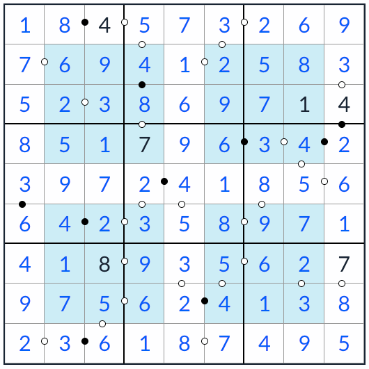 anti-knight hyper kropki sudoku solução