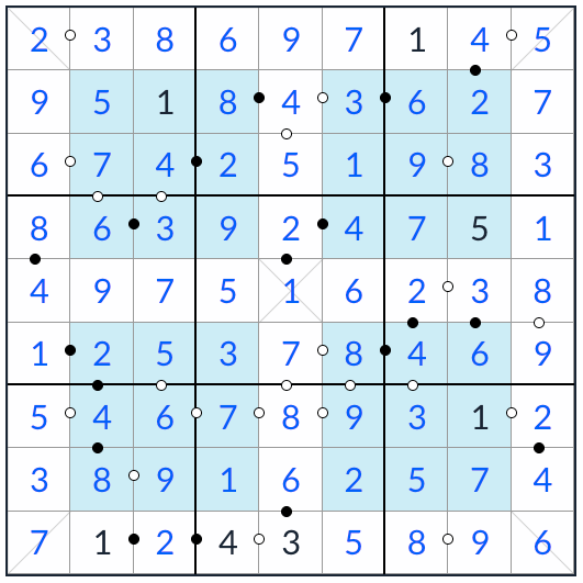 hiper diagonal kropki sudoku solução