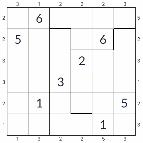 Skyscraper irregular anti-King Sudoku 6x6