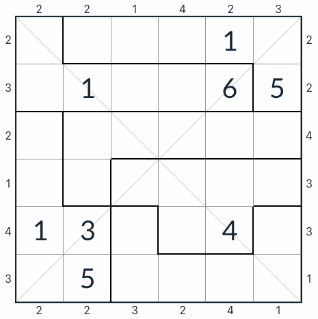 Arranha -céu diagonal irregular SUDOKU 6X6