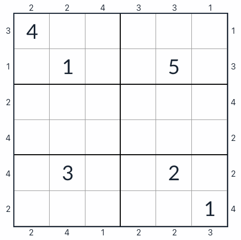 Skyscraper Anti-Knight Sudoku 6x6