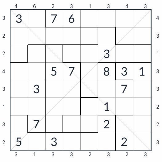 Arranha -céus irregulares diagonais sudoku 8x8