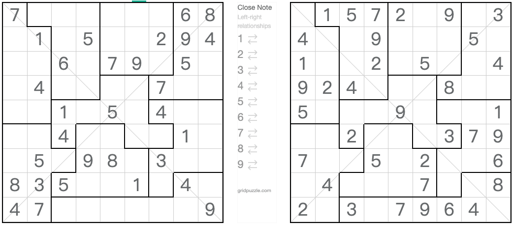Gêmeo correspondente diagonal de jigsaw sudoku